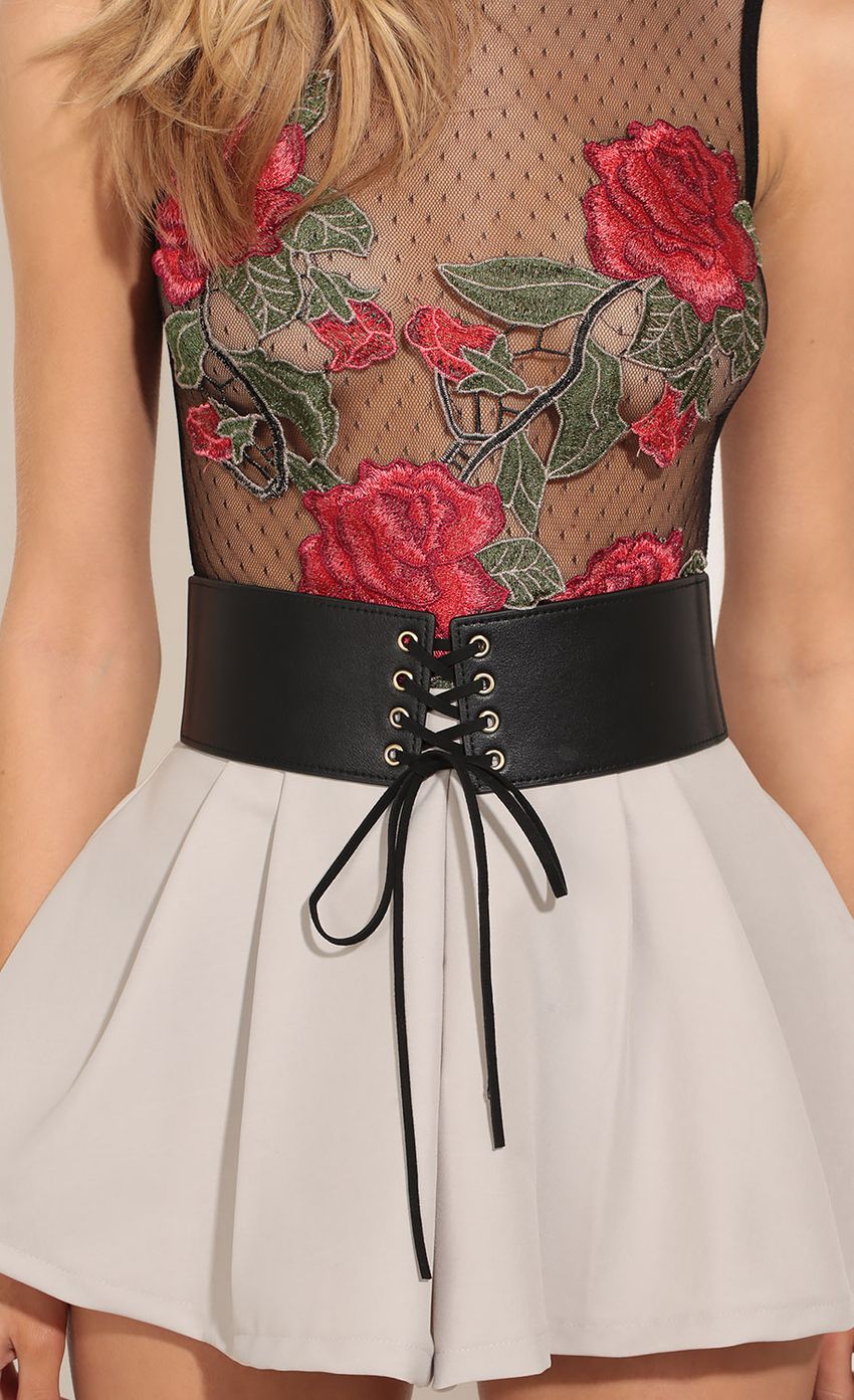 Picture Faux Leather Corset Waist Belt In Black. Source: https://media-img.lucyinthesky.com/data/Feb17_1/850xAUTO/0Y5A5189.JPG