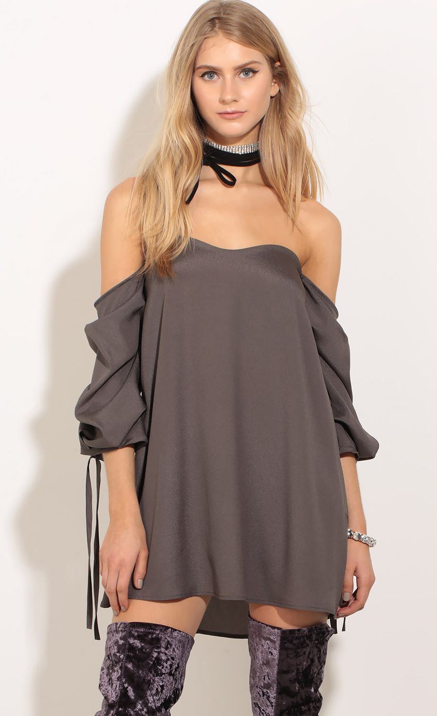 Picture Ruched Sleeve Shift Dress In Charcoal. Source: https://media-img.lucyinthesky.com/data/Feb17_1/850xAUTO/0Y5A7641.JPG