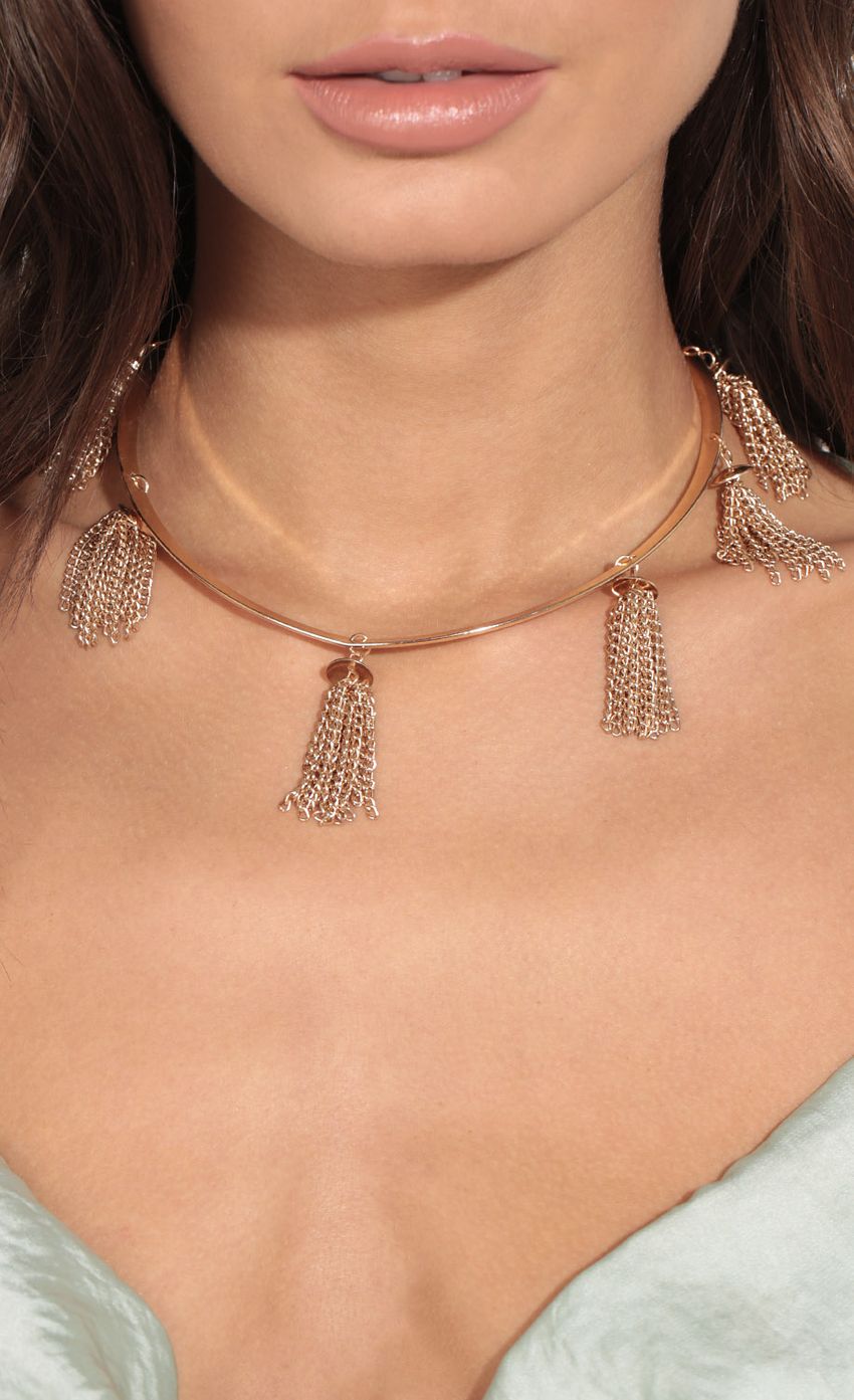 Picture Fringe Embellished Choker Necklace In Gold. Source: https://media-img.lucyinthesky.com/data/Feb17_2/850xAUTO/0Y5A1822.JPG