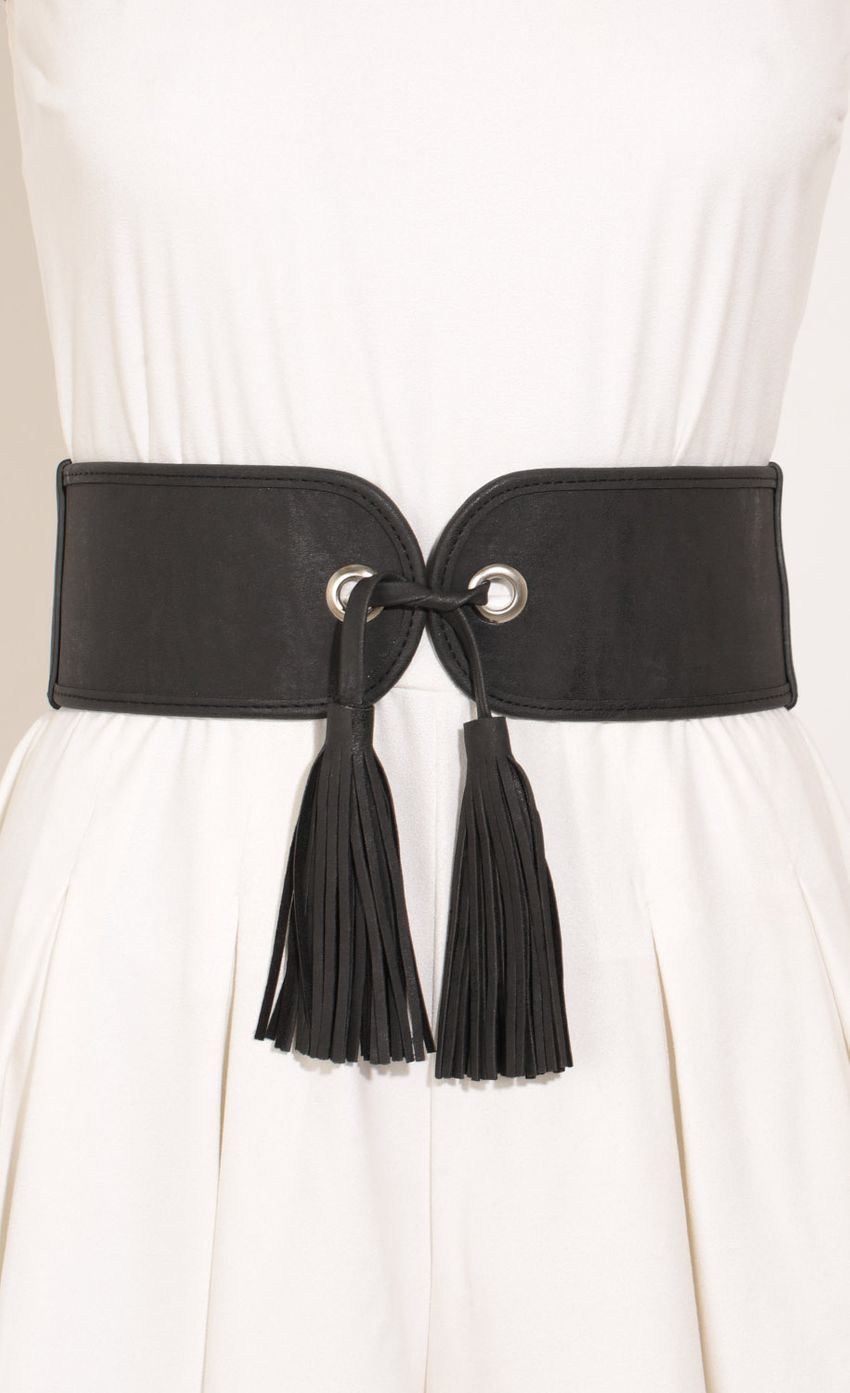 Picture Faux Leather Tassel Waist Belt In Black. Source: https://media-img.lucyinthesky.com/data/Feb17_2/850xAUTO/0Y5A2057.JPG