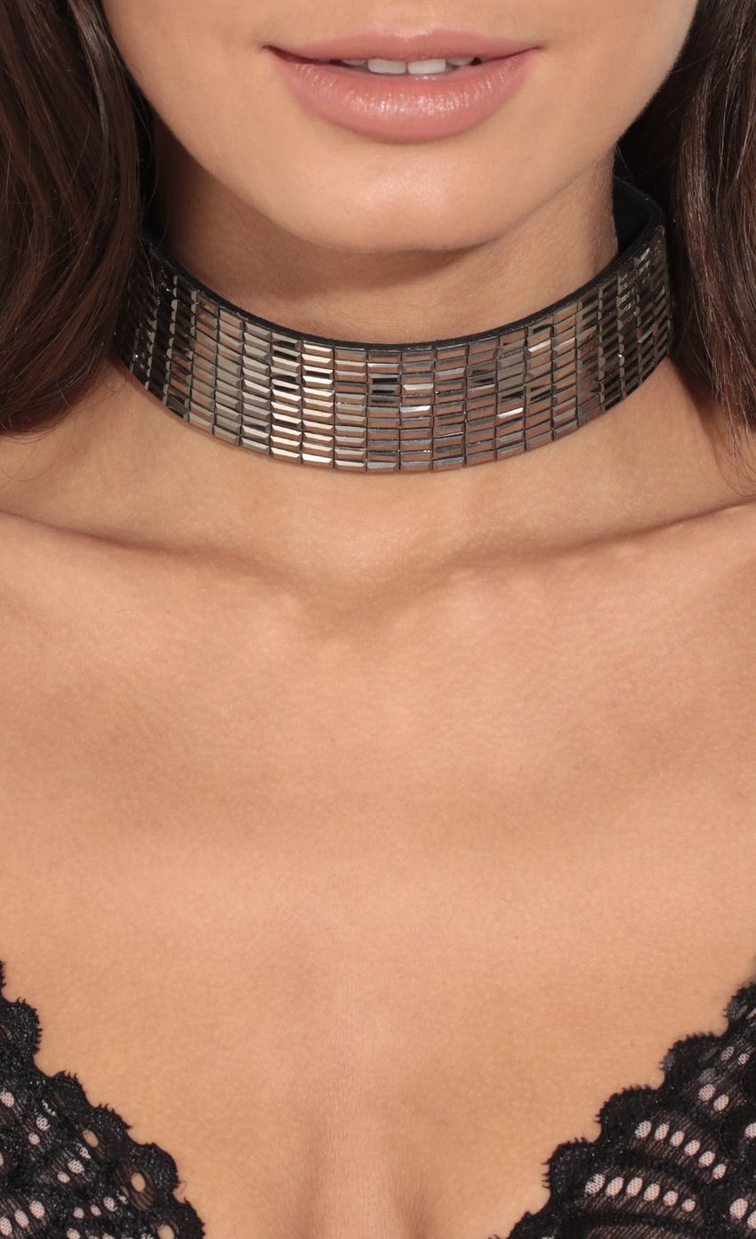 Picture Metallic Choker Necklace In Gunmetal. Source: https://media-img.lucyinthesky.com/data/Feb17_2/850xAUTO/0Y5A2154.JPG