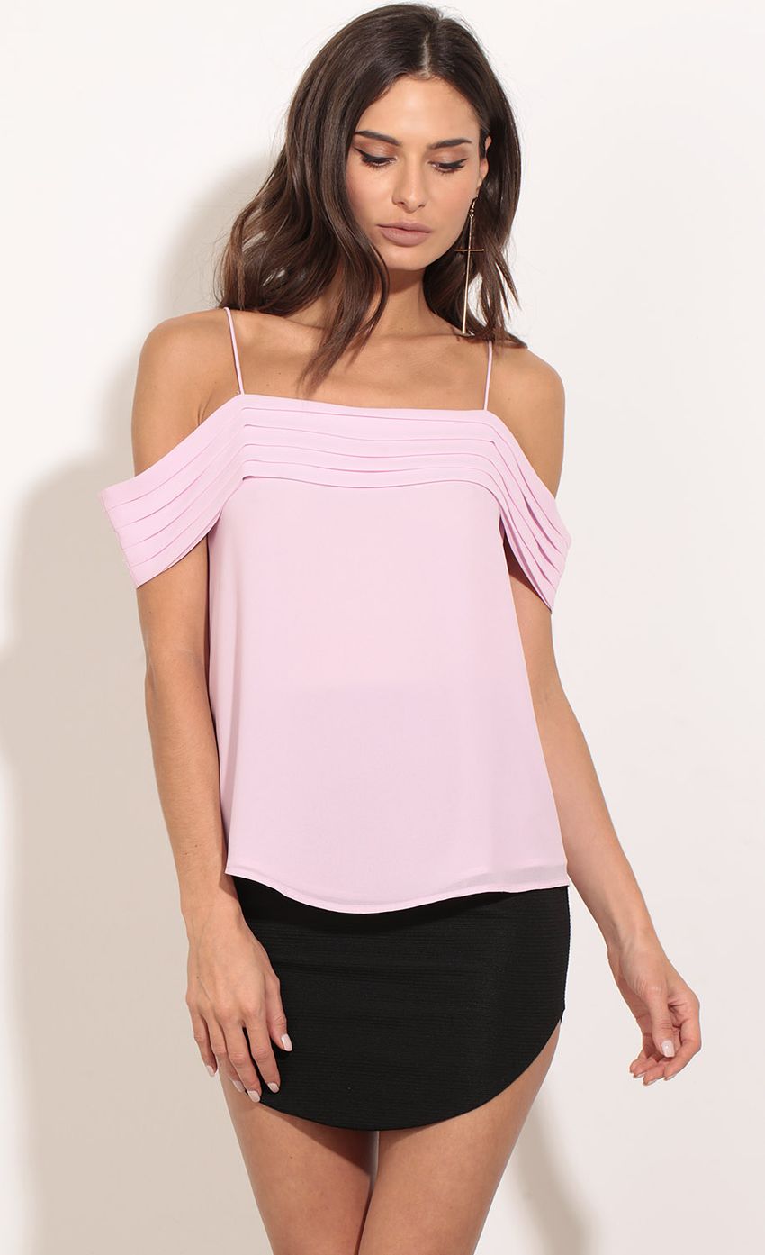 Picture Off The Shoulder Pleated Detail Top In Lavender. Source: https://media-img.lucyinthesky.com/data/Feb17_2/850xAUTO/0Y5A2898.JPG