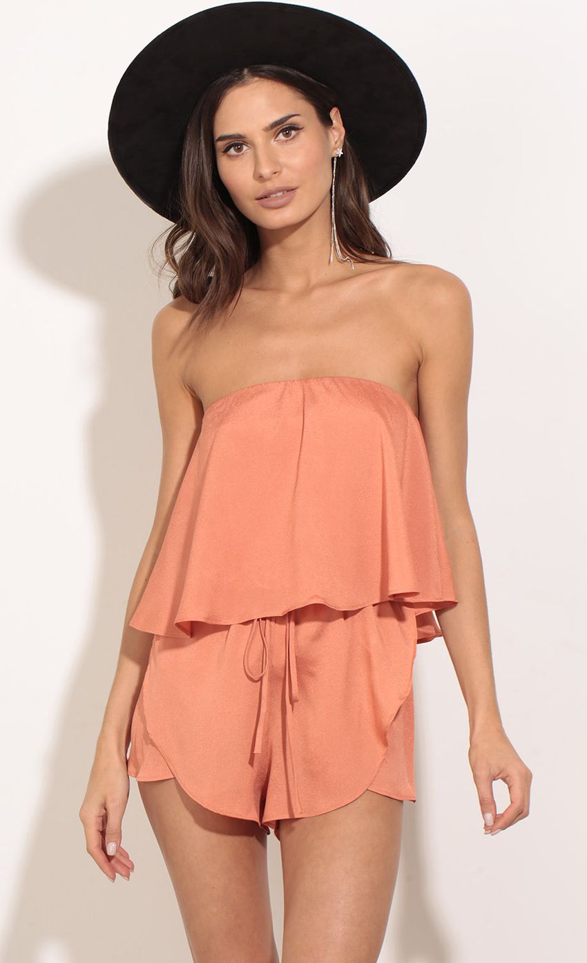 Picture Strapless Layered Romper In Tangerine. Source: https://media-img.lucyinthesky.com/data/Feb17_2/850xAUTO/0Y5A3771.JPG