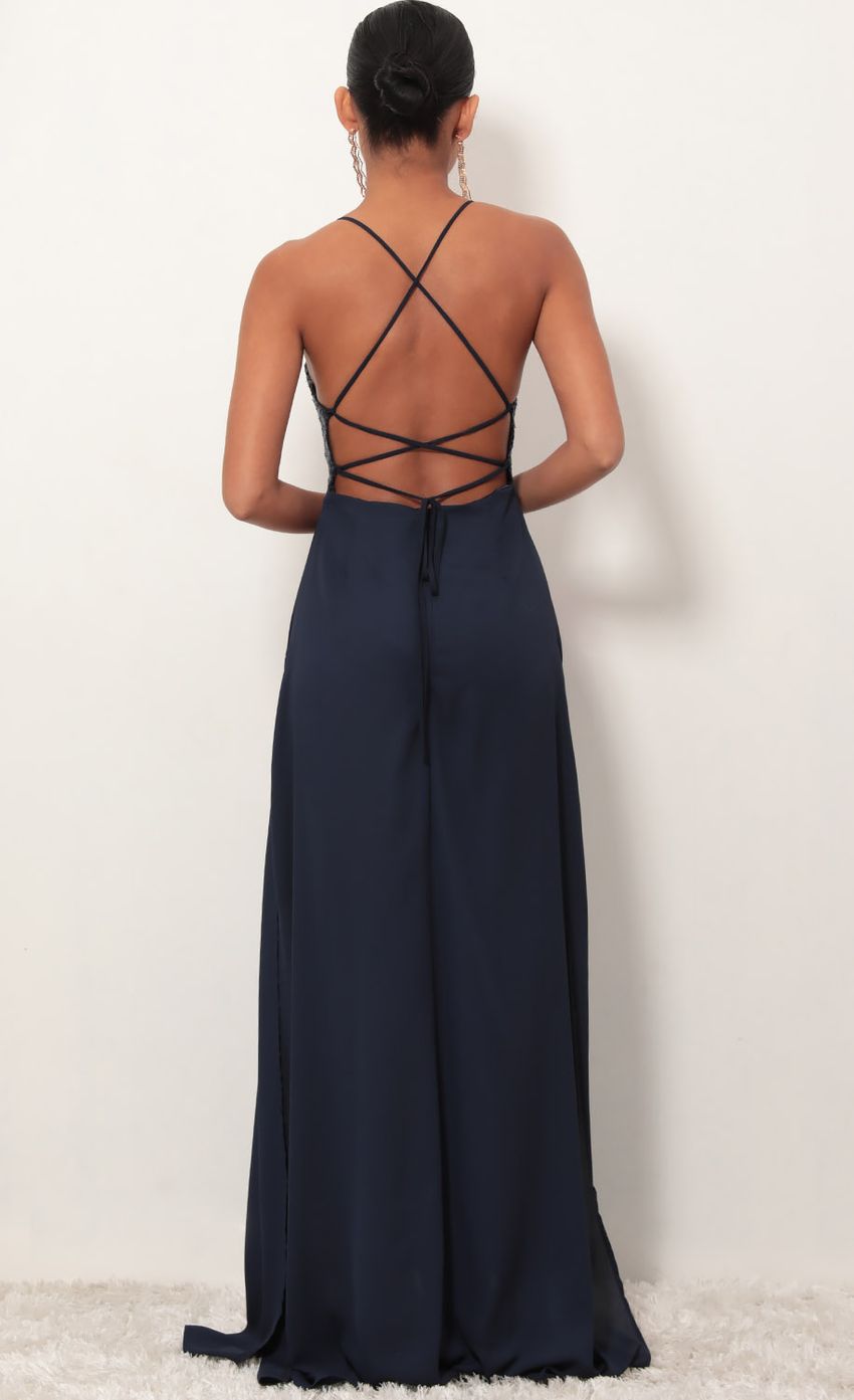 Picture Matte Navy Sequin Maxi Dress. Source: https://media-img.lucyinthesky.com/data/Feb19_1/850xAUTO/781A6124.JPG