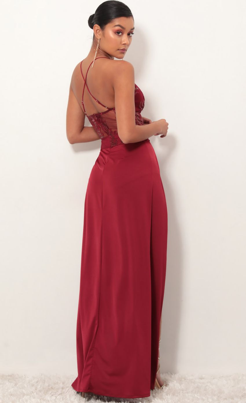 Picture Tulum Lace Maxi Dress in Merlot. Source: https://media-img.lucyinthesky.com/data/Feb19_1/850xAUTO/781A7856.JPG