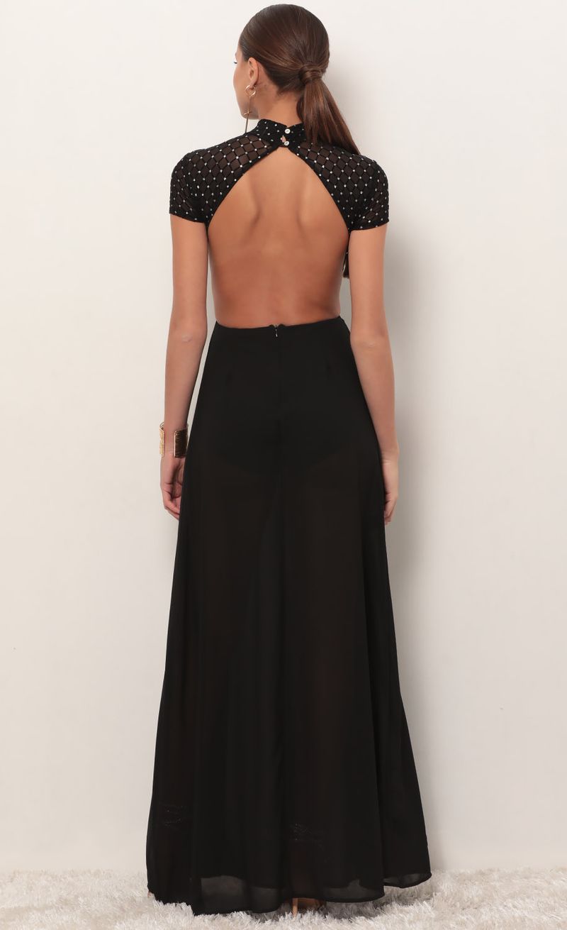 Couture Black Diamond Mesh Maxi Dress