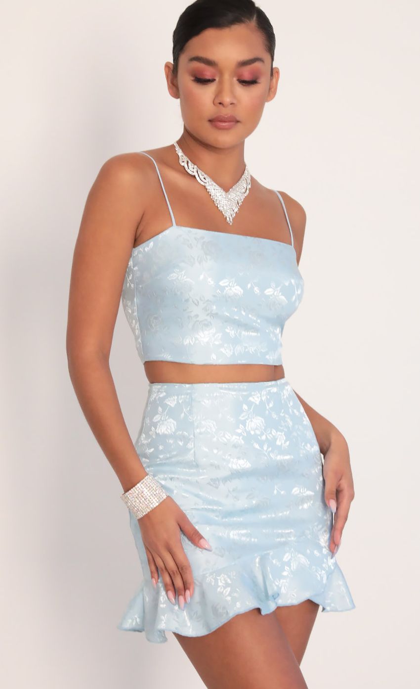 Picture Satin Jacquard Ruffle Set in Light Blue. Source: https://media-img.lucyinthesky.com/data/Feb20_1/850xAUTO/781A2810.JPG