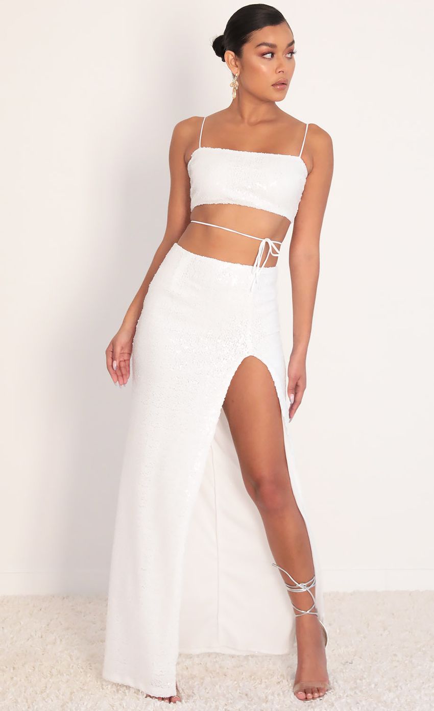 Picture Sequin Maxi Set in White. Source: https://media-img.lucyinthesky.com/data/Feb20_1/850xAUTO/781A9519.JPG