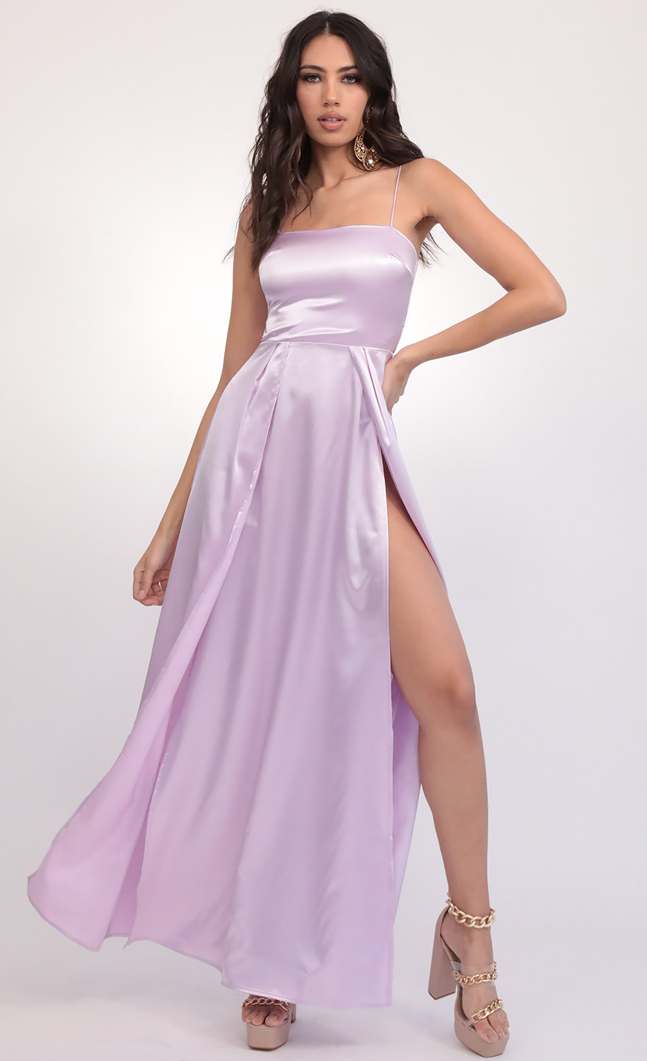 Satin Maxi Dress in Lilac