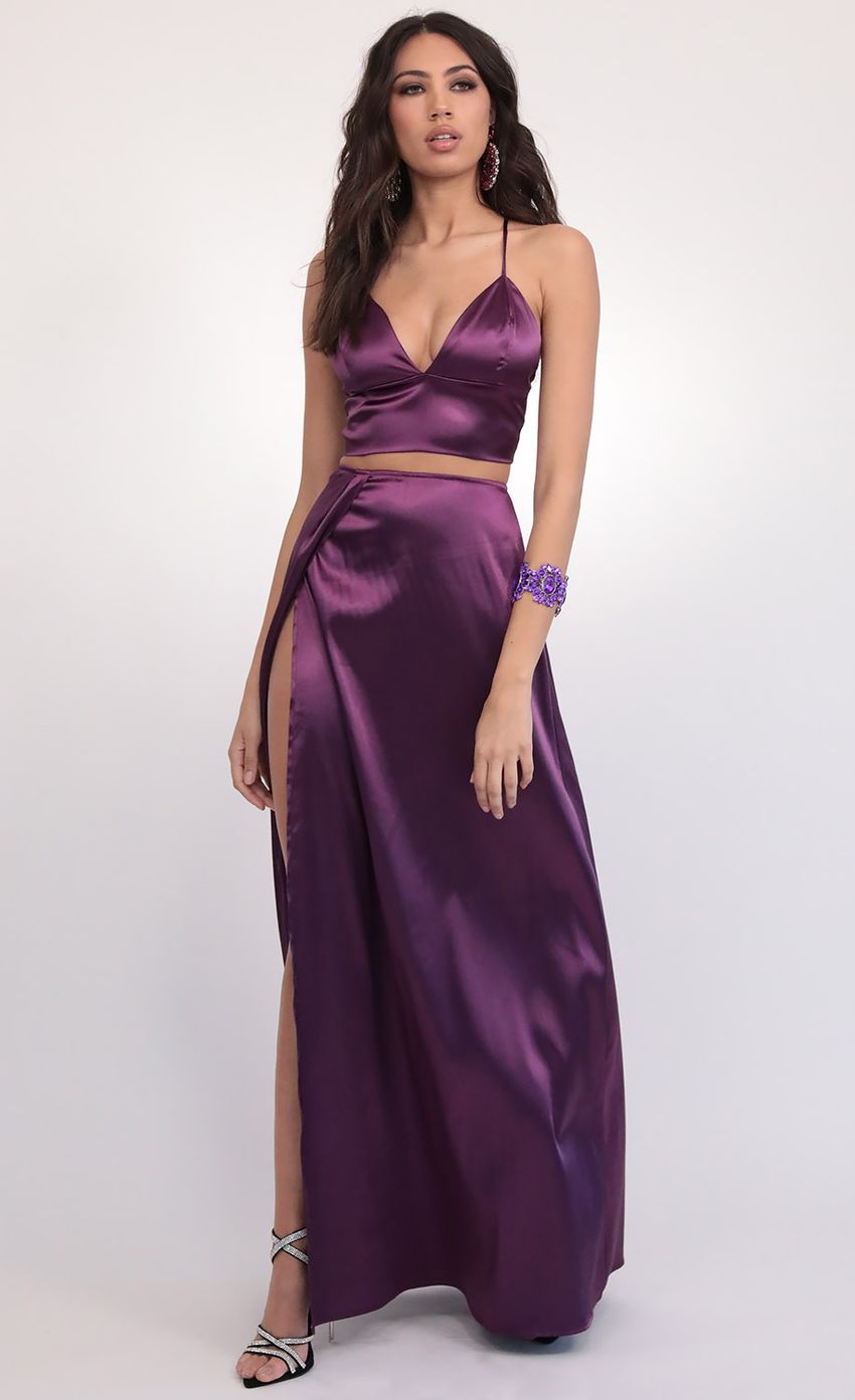 Picture Satin Maxi Set in Purple. Source: https://media-img.lucyinthesky.com/data/Feb20_2/850xAUTO/781A0229.JPG