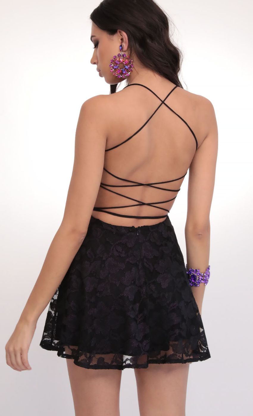 Picture Lace A-line Dress in Black Fuchsia. Source: https://media-img.lucyinthesky.com/data/Feb20_2/850xAUTO/781A1218.JPG