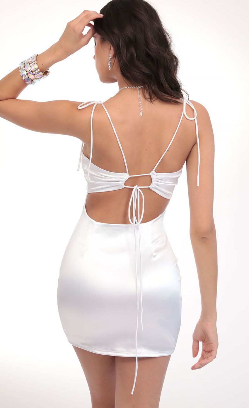 Picture Satin Ties Bodycon in White. Source: https://media-img.lucyinthesky.com/data/Feb20_2/850xAUTO/781A5863.JPG