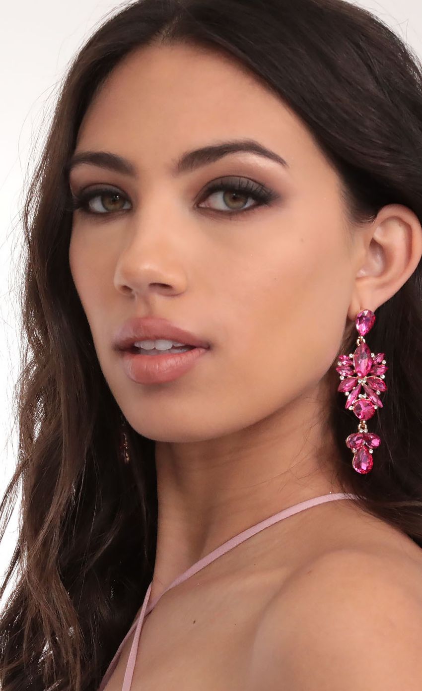 Picture Dion Crystal Edge Earrings in Peony Pink. Source: https://media-img.lucyinthesky.com/data/Feb20_2/850xAUTO/781A9069.JPG