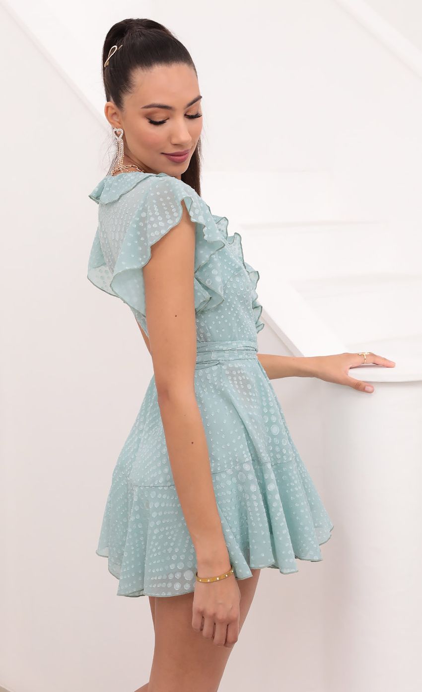 Picture Wrap Dress in Seafoam Dotted Chiffon. Source: https://media-img.lucyinthesky.com/data/Feb21_1/850xAUTO/1V9A3808.JPG