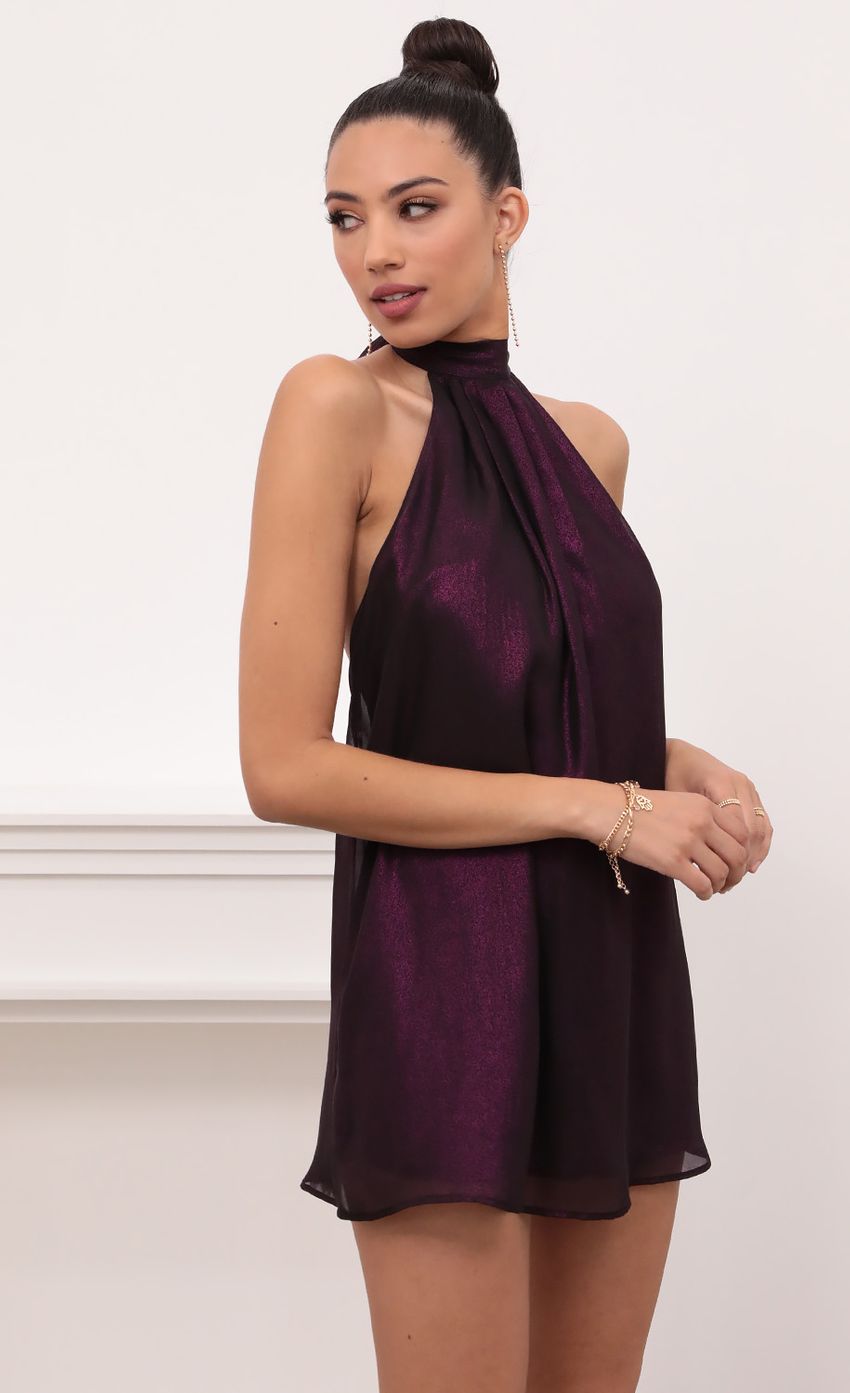 Picture Halter Dress in Shiny Purple. Source: https://media-img.lucyinthesky.com/data/Feb21_1/850xAUTO/1V9A7631.JPG