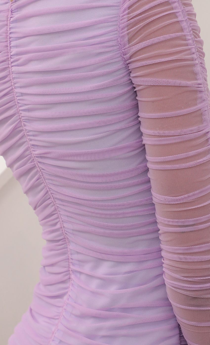 Picture Mikaela Rouched Dress in Lavender. Source: https://media-img.lucyinthesky.com/data/Feb21_1/850xAUTO/AT2A8674.JPG