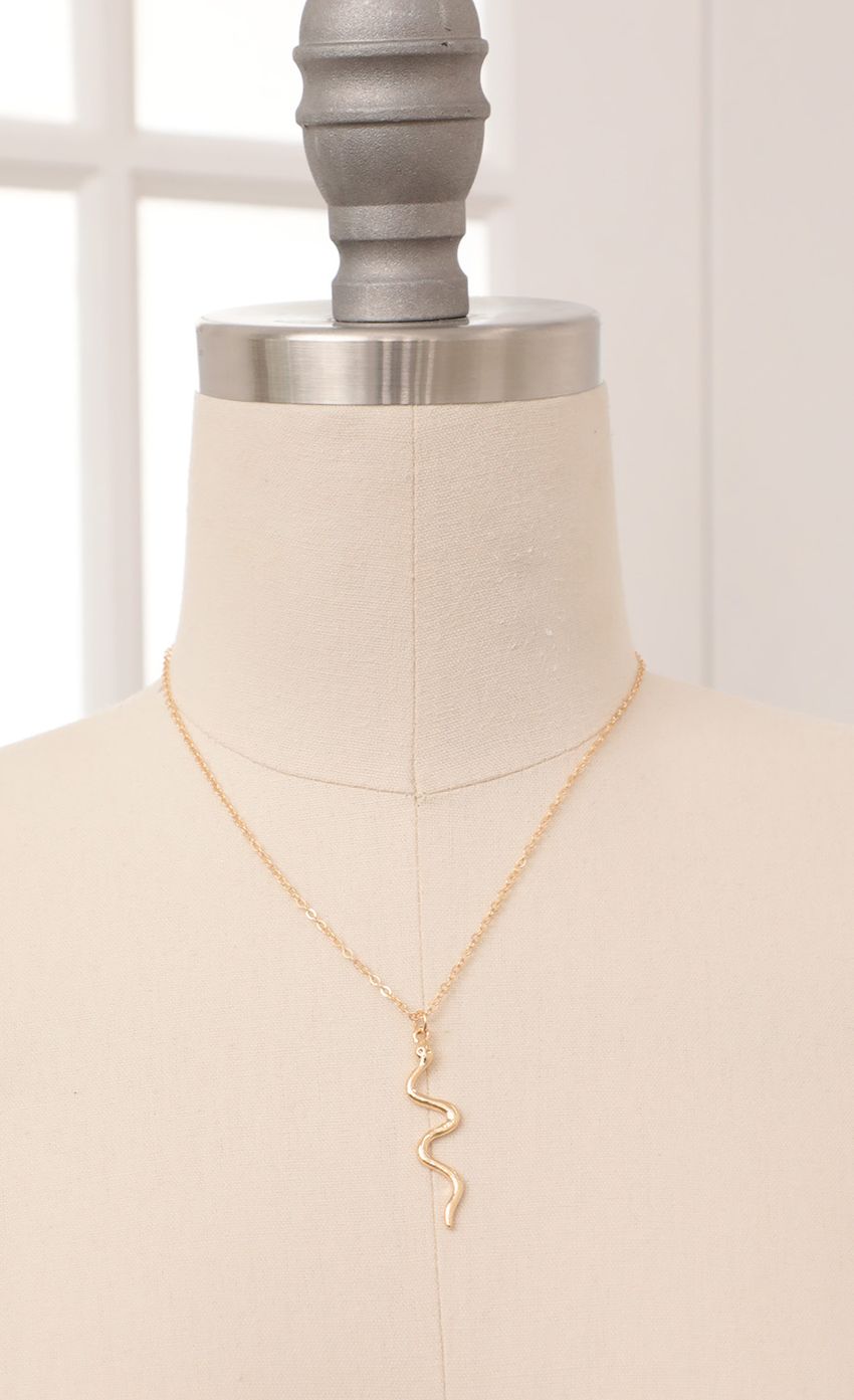 Picture Farrah Snake Charm Necklace in Gold. Source: https://media-img.lucyinthesky.com/data/Feb21_1/850xAUTO/AT2A9254_COPY_RV.JPG