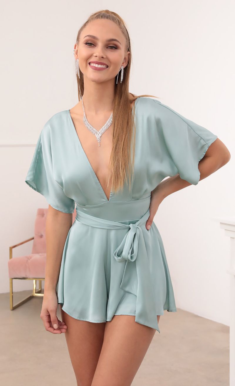 Satin Romper in Teal | LUCY IN THE SKY