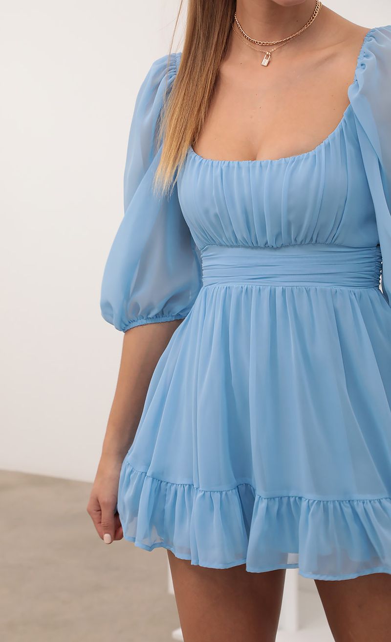 Ruffle Dress in Sky Blue Chiffon | LUCY IN THE SKY