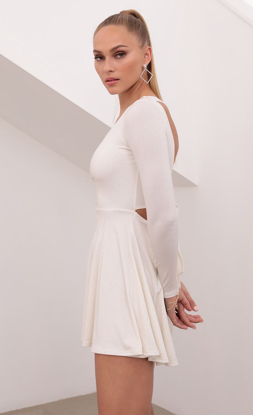 Picture Tati One Shoulder Dress in Sparkle White. Source: https://media-img.lucyinthesky.com/data/Feb21_2/850xAUTO/1V9A59881.JPG