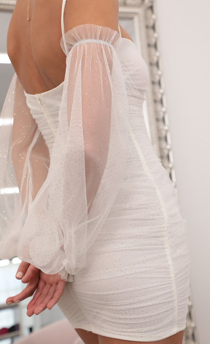Picture Mesh Draped Dress in Sparkle White. Source: https://media-img.lucyinthesky.com/data/Feb21_2/850xAUTO/AT2A3439.JPG