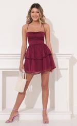 Picture Shimmer Lace Up Dress in Red. Source: https://media-img.lucyinthesky.com/data/Feb22_1/150xAUTO/1V9A2666.JPG