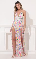 Picture Sequin Maxi Dress in White Multicolor. Source: https://media-img.lucyinthesky.com/data/Feb22_1/150xAUTO/1V9A5873.JPG