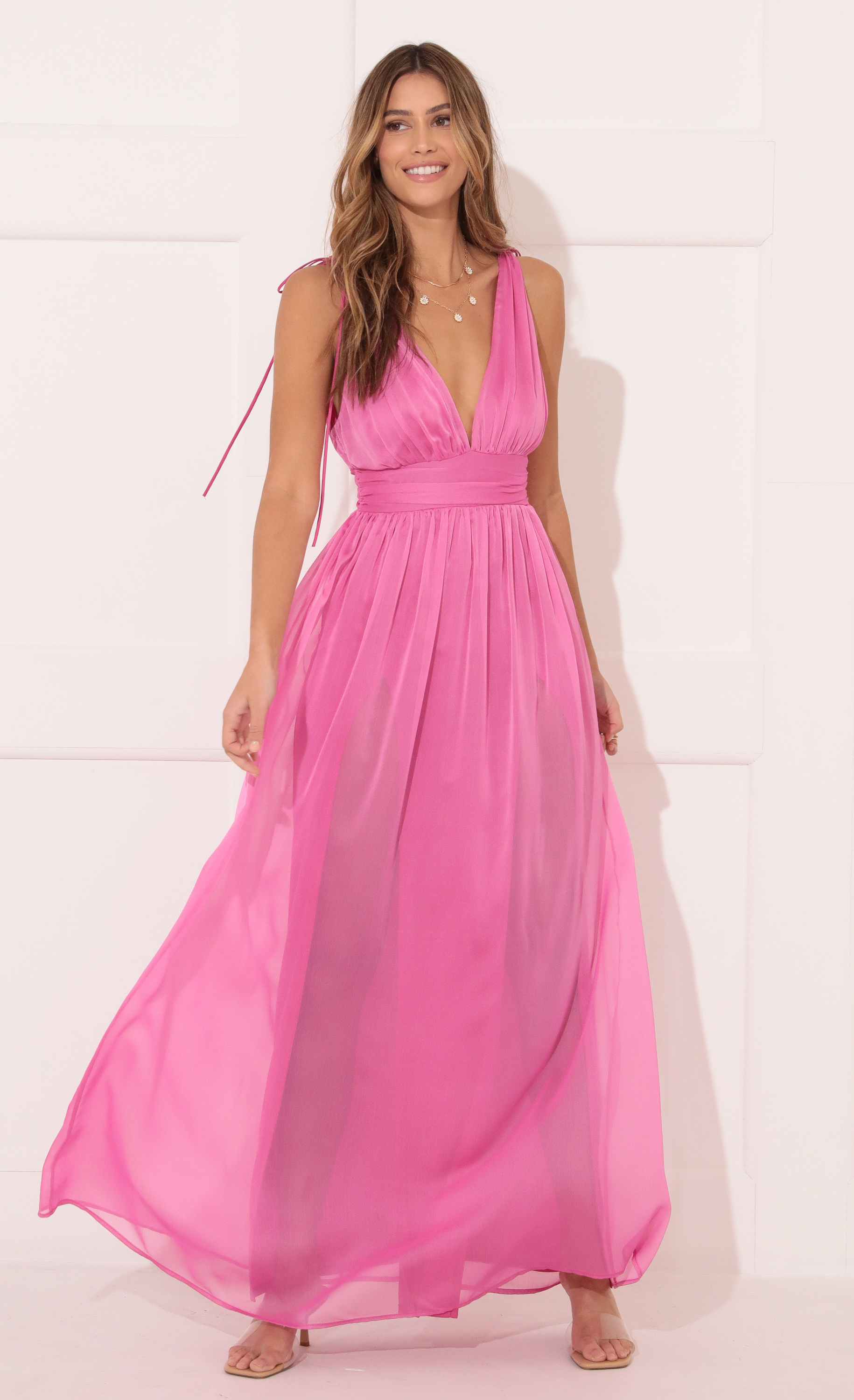 Chiffon Maxi Dress in Pink