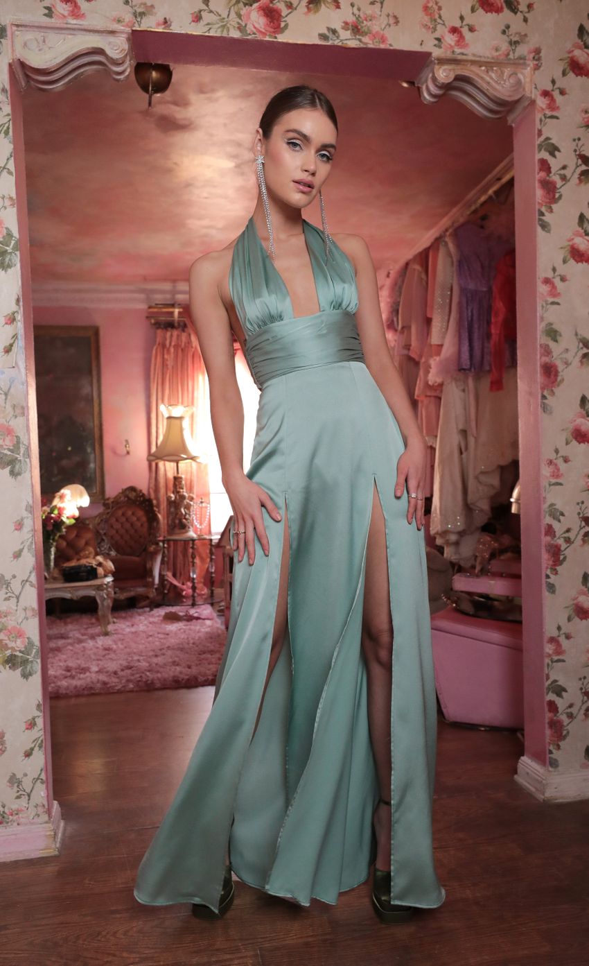 Picture Maxi Satin Dress in Sage. Source: https://media-img.lucyinthesky.com/data/Feb22_1/850xAUTO/LUCYINTHESKY-6.JPG