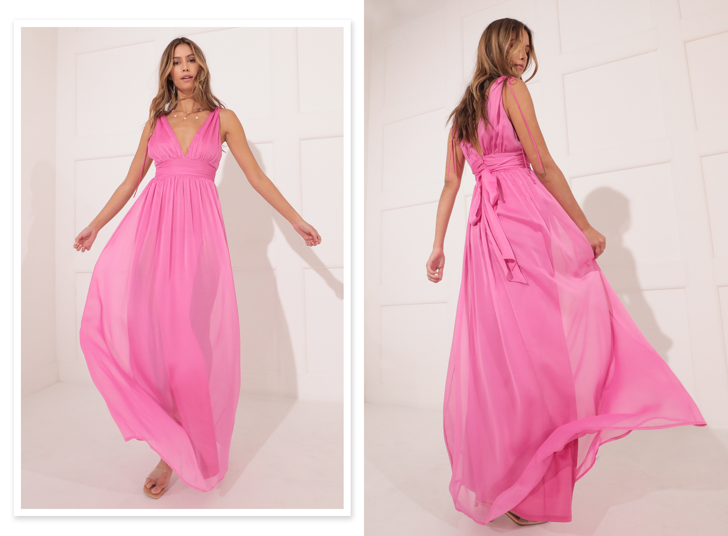 Chiffon Maxi Dress in Pink