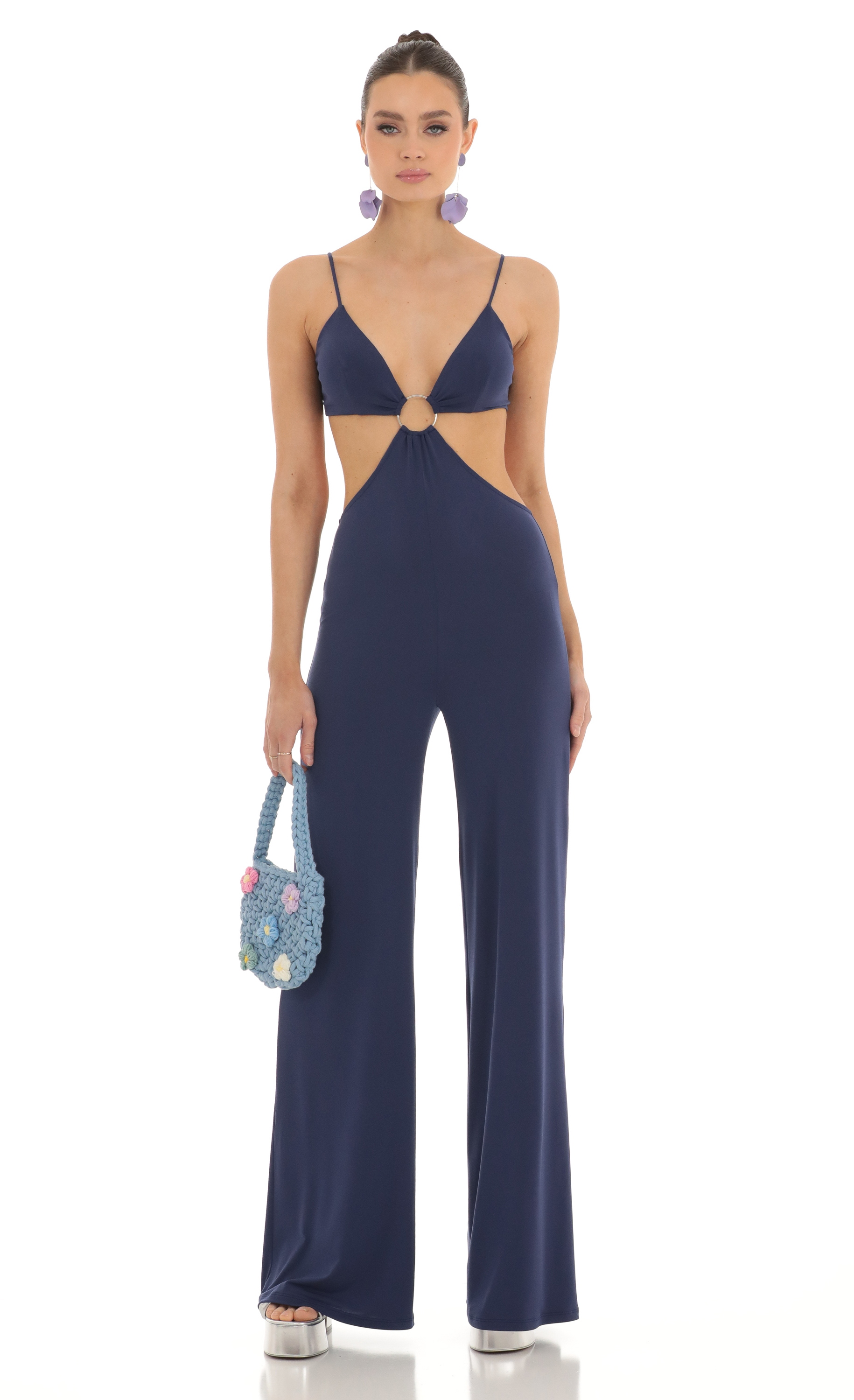 Cutout O Ring Jumpsuit in Navy