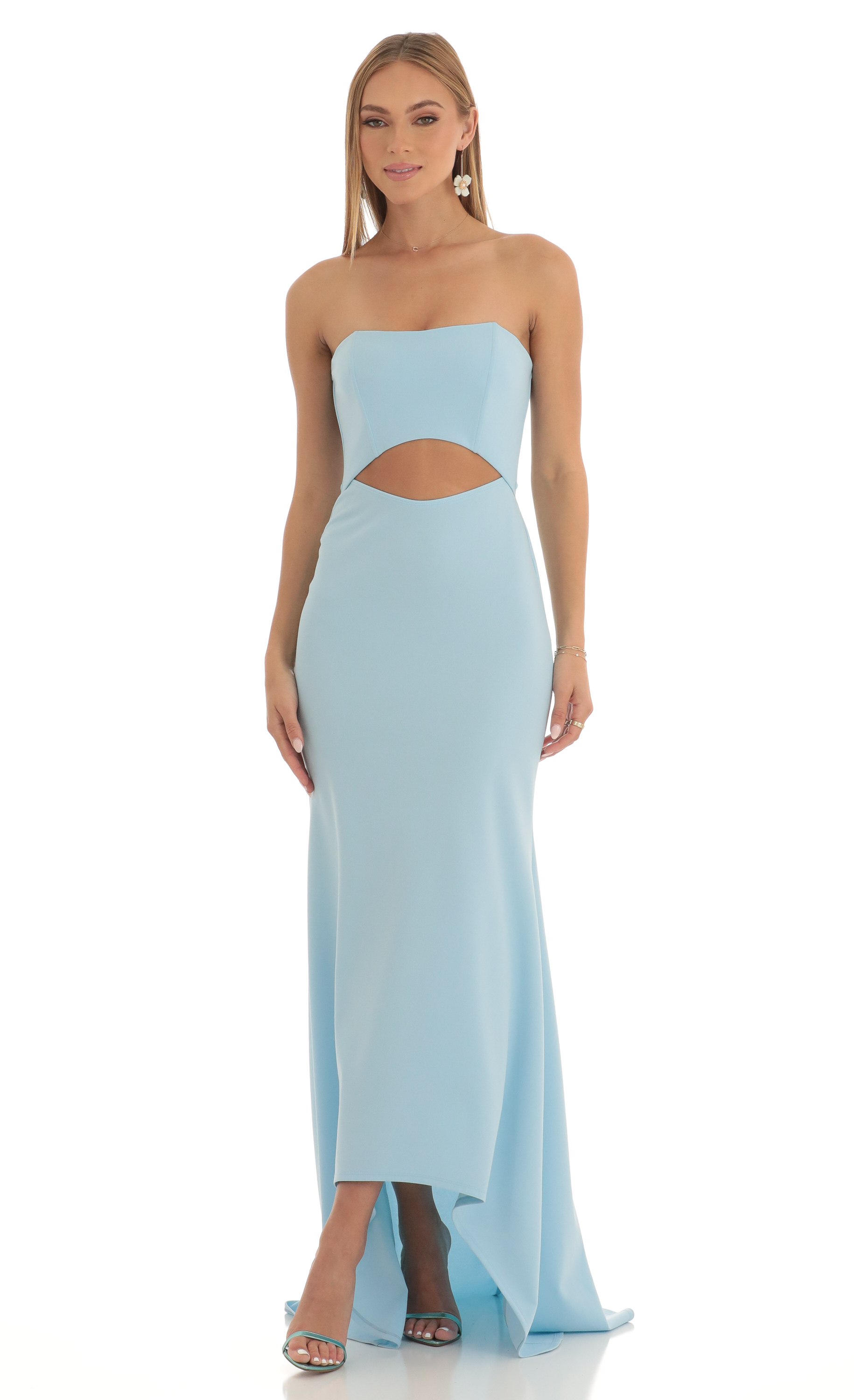 Crepe High Low Maxi Dress in Blue
