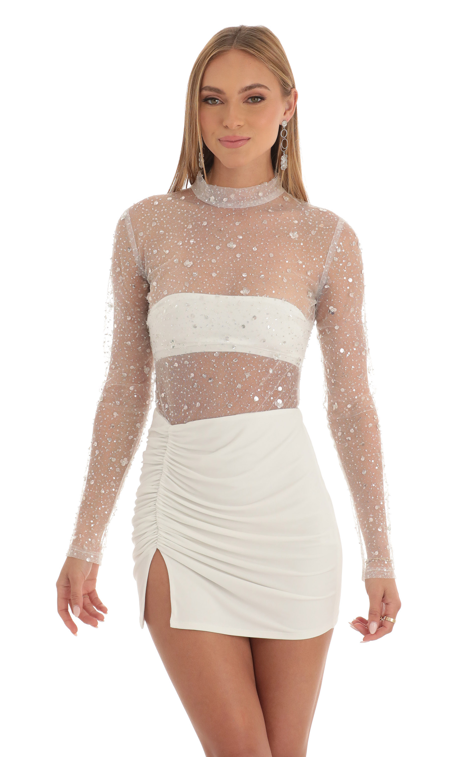 Glitter Sheer Dress in White