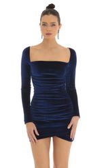 Picture Velvet Long Sleeve Bodycon Dress in Blue. Source: https://media-img.lucyinthesky.com/data/Feb23/150xAUTO/5c7eb945-8a3d-4974-a9c0-07862616eed2.jpg