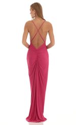 Picture Gathered Cross Back Maxi Dress in Hot Pink. Source: https://media-img.lucyinthesky.com/data/Feb23/150xAUTO/69c186c8-78b5-4513-bcf9-65269e19761e.jpg