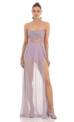 Picture Chiffon Sheer Maxi Dress in Lavender. Source: https://media-img.lucyinthesky.com/data/Feb23/150xAUTO/7b50bb3f-7b4d-4ac3-b7cb-8fc062dd99bc.jpg