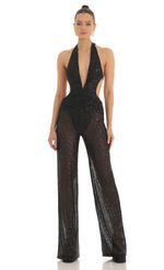 Picture Sequin Plunge Halter Jumpsuit in Gold. Source: https://media-img.lucyinthesky.com/data/Feb23/150xAUTO/86cd3daa-5cc7-4033-a609-47a679785437.jpg