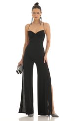 Picture Ruched Sweetheart Jumpsuit in Black. Source: https://media-img.lucyinthesky.com/data/Feb23/150xAUTO/d3f14a26-c86c-4ba9-adf8-e31674b7799b.jpg