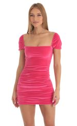 Picture Ruched Bodycon Dress in Pink. Source: https://media-img.lucyinthesky.com/data/Feb23/150xAUTO/d6083b2b-10c4-4445-8307-956096eadfa0.jpg
