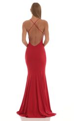 Picture Shimmer Open Back Maxi Dress in Red. Source: https://media-img.lucyinthesky.com/data/Feb23/150xAUTO/df52c5c9-b184-4b30-85f3-a46da7838e71.jpg