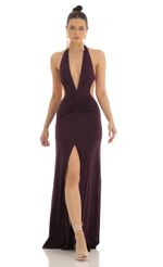 Picture Shimmer Front Slit Open Back Maxi Dress in Red. Source: https://media-img.lucyinthesky.com/data/Feb23/150xAUTO/f288afbb-b77e-4a36-9be4-9a044b0ad662.jpg