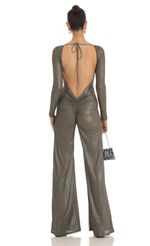 Picture Shimmer Open Back Long Sleeve Jumpsuit in Olive. Source: https://media-img.lucyinthesky.com/data/Feb23/150xAUTO/f4692176-cf9c-4220-a4b6-6472ea820405.jpg