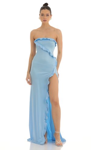 Satin Strapless Slip Dress in Light Blue