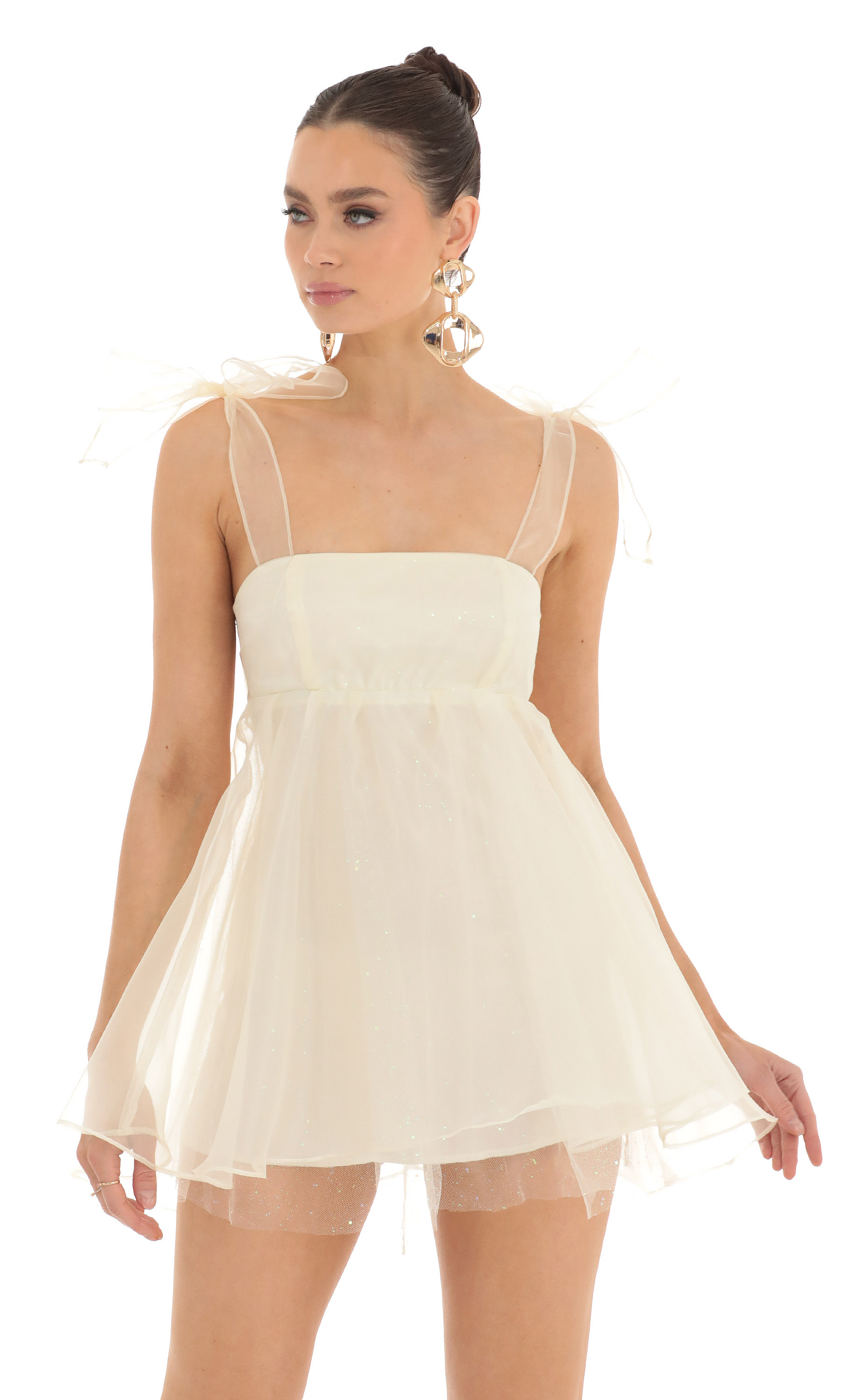 Shoulder Bow Baby Doll Dress in Cream