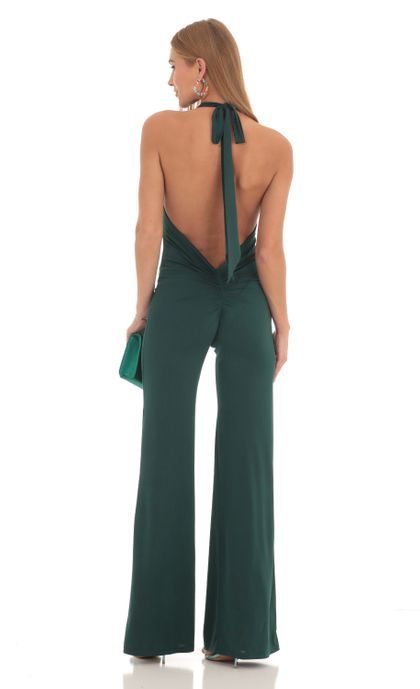 Drape Open Back Jumpsuit in Dark Green | LUCY IN THE SKY