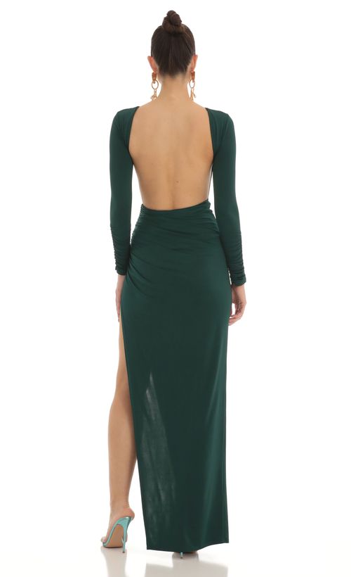 Satin Cutout Maxi Dress in Green | LUCY IN THE SKY