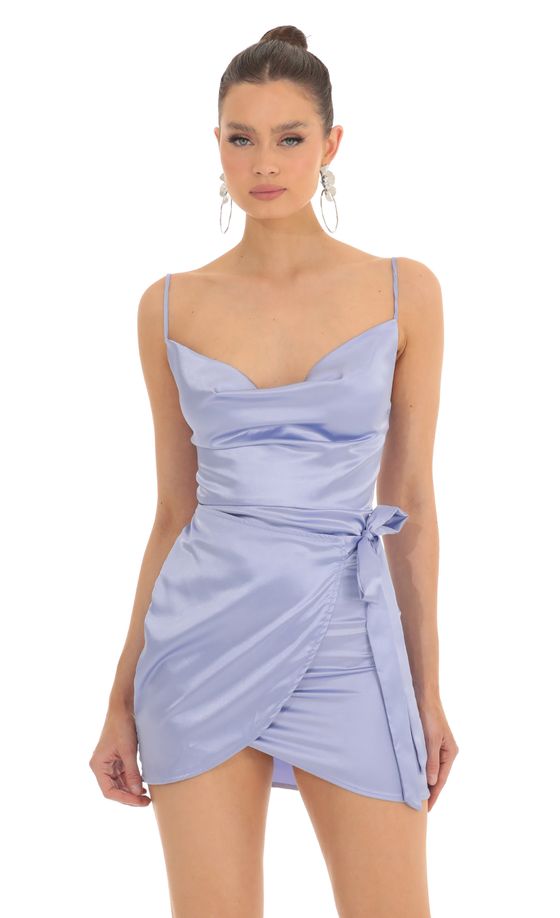 Satin Wrap Dress in Baby Blue
