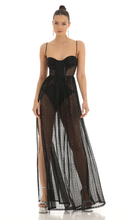 Adema Metallic Knit Maxi Dress in Black
