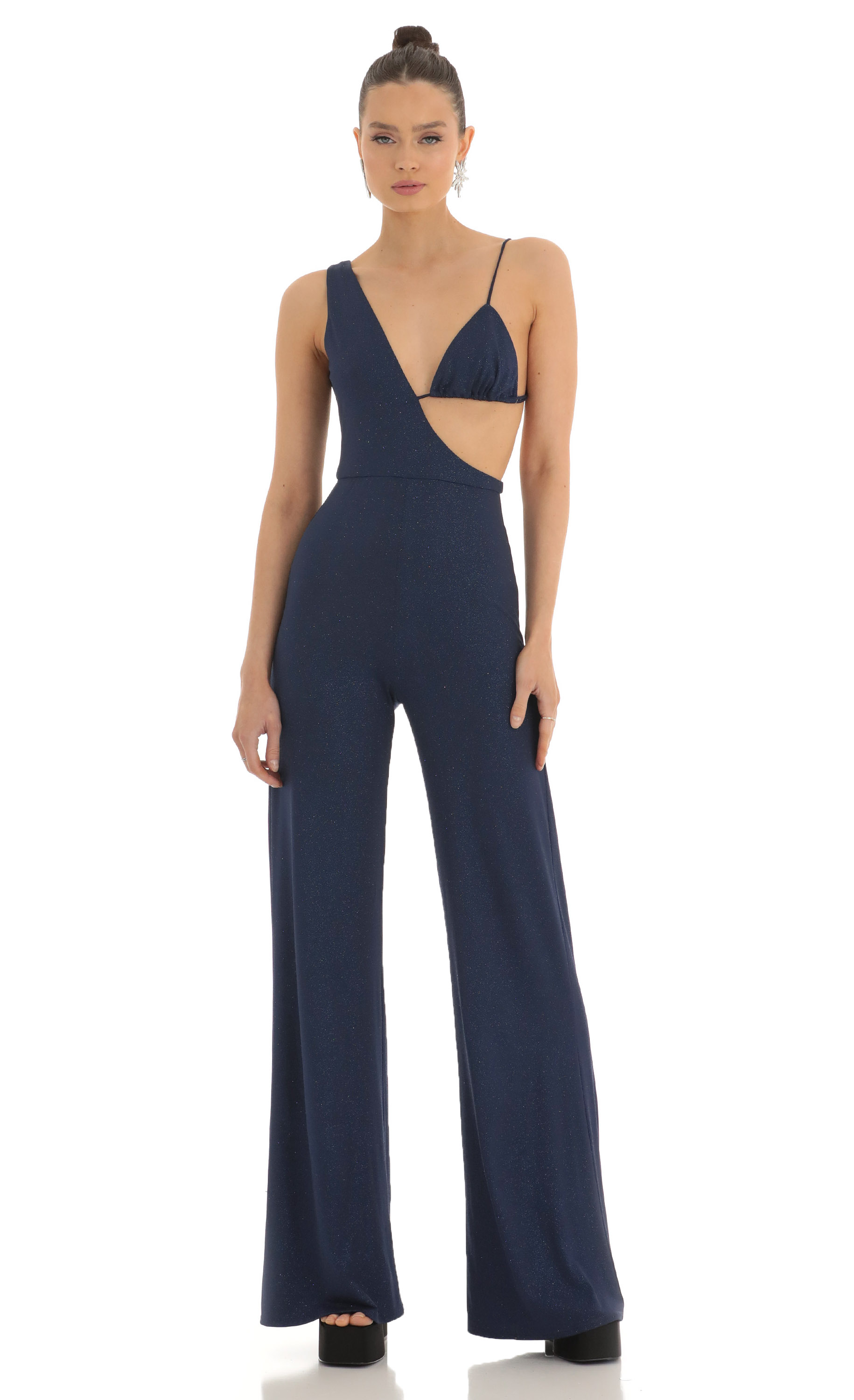 Late To The Party Glitter Bikini Jumpsuit in Navy