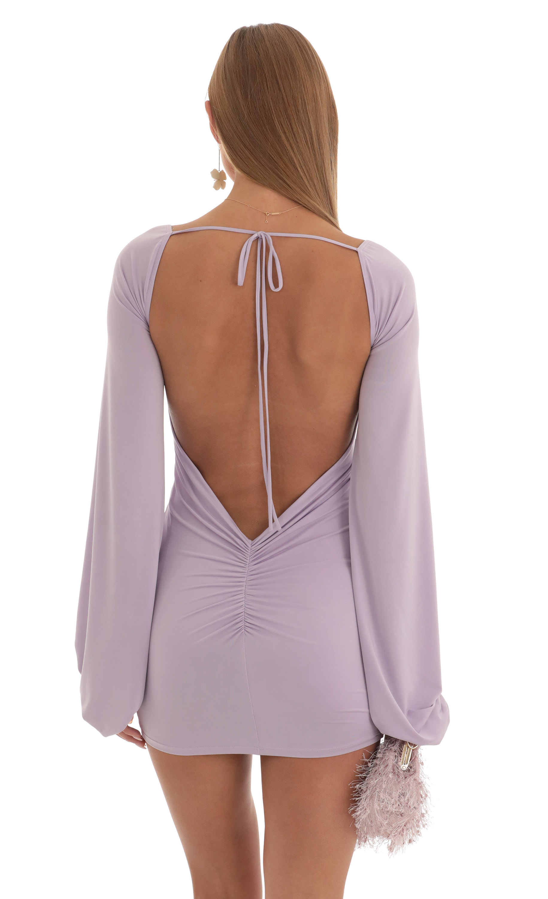Ruched Open Back Dress in Purple